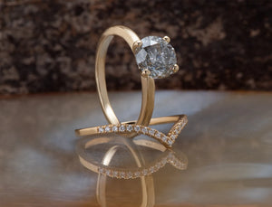 2 ct Salt and Pepper diamond engagement ring - 14k 18K Yellow Gold