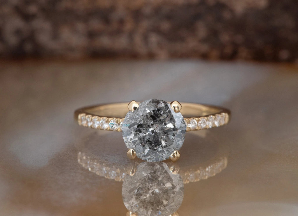 ct Salt Pepper diamond solitaire engagement ring 14k Yellow G