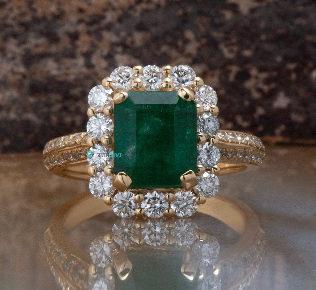 carat Emerald engagement ring with diamonds - Main Image