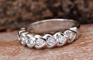 Heart ring diamond-Cluster wedding band-Eternity Wedding Band-Diamond stacking ring-Heart wedding band-Heart ring-Heart Shape Diamond