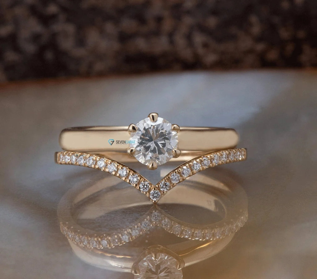 Dainty wedding set-Yellow Gold Stacking Bridal Set in 14k/18k-Round Cu