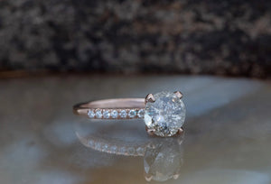 1.12 ct  Salt and Pepper diamond engagement ring - Grey diamond ring - 14k 18k Rose gold
