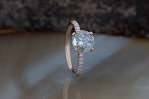 1.12 ct  Salt and Pepper diamond engagement ring - Grey diamond ring - 14k 18k Rose gold