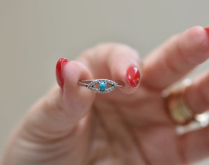 Turquoise Rings- Evil eye ring in 14k white gold - SevenCarat