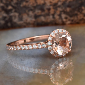 1 carat halo morganite diamond ring rose gold