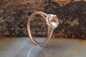 1 carat halo morganite diamond ring rose gold