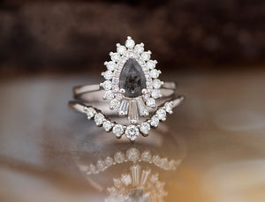 1.70 ct salt and pepper diamond ring set 14k 18k gold, Platinum ring