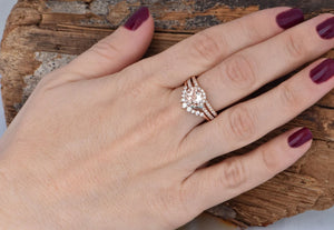 Halo morganite diamond wedding set in rose gold - SevenCarat