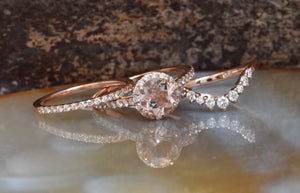 Halo morganite diamond wedding set in rose gold - SevenCarat