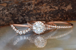 Rose gold Cluster wedding ring set-Wedding sets women rings-Diamond engagement ring vintage-Halo diamond Promise ring-Anniversary ring,art deco ring,Bridal wedding ring,Diamond engagement,engagement ring,gold diamond ring,Promise ring,Round,Round engagement,solitaire ring,unique engagement,wedding ring,Wedding sets