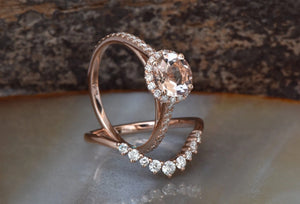 Morganite engagement ring rose gold 14k-Cluster wedding ring set-Gold ring-Promise ring-Morganite wedding set-Anniversary ring,art deco ring,Bridal set rings,Bridal wedding ring,Diamond engagement,engagement ring,free shipping,gold diamond ring,Morganite halo ring,Morganite set,Ring,sevencarat,solitaire ring,unique engagement,vs,vvs,wedding ring,Wedding sets