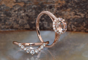 Morganite engagement ring rose gold 14k-Cluster wedding ring set-Gold ring-Promise ring-Morganite wedding set-Anniversary ring,art deco ring,Bridal set rings,Bridal wedding ring,Diamond engagement,engagement ring,free shipping,gold diamond ring,Morganite halo ring,Morganite set,Ring,sevencarat,solitaire ring,unique engagement,vs,vvs,wedding ring,Wedding sets