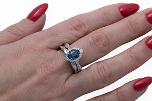 1.5 carat blue sapphire vintage wedding set