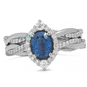 1.5 carat blue sapphire vintage wedding set