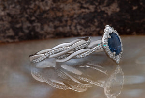 1.5 carat blue sapphire vintage wedding set