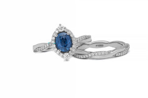 1.5 carat blue sapphire vintage wedding set