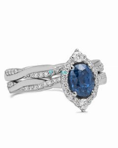 1.5 carat blue sapphire vintage wedding set