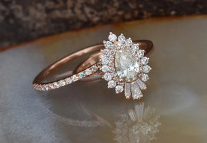 1 1/2 Carat Vintage Gatsby Engagement Rings - 14k 18k Rose gold