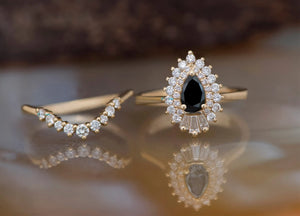 Gatsby ring-Baguette diamond ring-Estate ring-Black diamond ring-1 ct black diamond-Black diamond engagement ring set-Wedding ring set