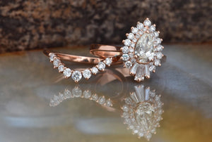 1 1/2 Carat Vintage Gatsby Engagement Rings - 14k 18k Rose gold