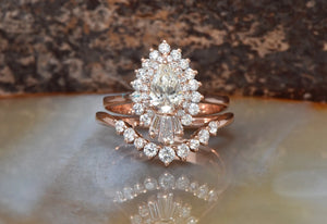 1 1/2 Carat Vintage Gatsby Engagement Rings - 14k 18k Rose gold