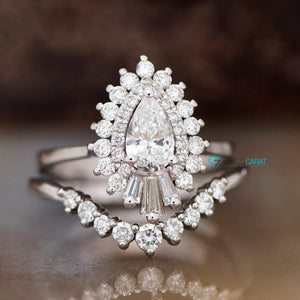 1 carat diamond Gatsby wedding set- 14k 18k white gold, Platinum-art deco ring,Baguette ring,Bridal wedding ring,custom order,Diamond engagement,engagement ring,free shipping,gold diamond ring,pear cut diamond,pear diamond ring,Promise ring,unique engagement,Wedding sets