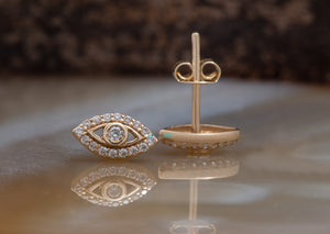 Evil eye diamond stud earrings gold 0.25 carat
