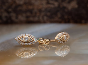 Evil eye diamond stud earrings gold 0.25 carat