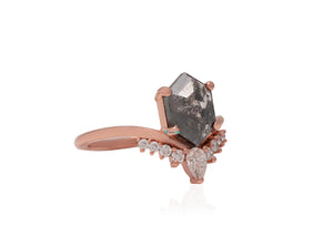 Rose gold  Salt and Pepper hexagon diamond engagement ring 1.73 ct