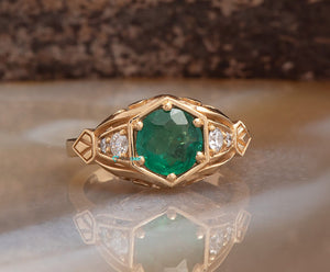 1 carat emerald ring-vintage emerald ring-art deco emerald ring-emerald ring-6 prong ring-emerald engagement ring-Edwardian emerald ring-1 carat emerald,14k yellow gold,6 prong ring,Anniversary ring,Art deco ring,edwardian ring,engagement ring,Gemstone,Green emerald ring,Ring,Round,round emerald ring,statement ring,Vintage  ring,vintage emerald ring,vs,vvs