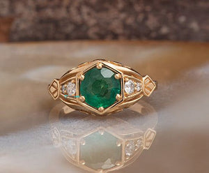 1 carat emerald ring-vintage emerald ring-art deco emerald ring-emerald ring-6 prong ring-emerald engagement ring-Edwardian emerald ring-1 carat emerald,14k yellow gold,6 prong ring,Anniversary ring,Art deco ring,edwardian ring,engagement ring,Gemstone,Green emerald ring,Ring,Round,round emerald ring,statement ring,Vintage  ring,vintage emerald ring,vs,vvs