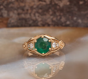 1 carat emerald ring-vintage emerald ring-art deco emerald ring-emerald ring-6 prong ring-emerald engagement ring-Edwardian emerald ring-1 carat emerald,14k yellow gold,6 prong ring,Anniversary ring,Art deco ring,edwardian ring,engagement ring,Gemstone,Green emerald ring,Ring,Round,round emerald ring,statement ring,Vintage  ring,vintage emerald ring,vs,vvs