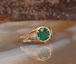 1 carat emerald ring-vintage emerald ring-art deco emerald ring-emerald ring-6 prong ring-emerald engagement ring-Edwardian emerald ring-1 carat emerald,14k yellow gold,6 prong ring,Anniversary ring,Art deco ring,edwardian ring,engagement ring,Gemstone,Green emerald ring,Ring,Round,round emerald ring,statement ring,Vintage  ring,vintage emerald ring,vs,vvs