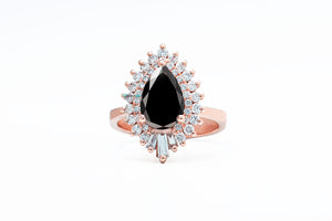 1.50 carat black diamond Sunburst ring 14k 18k rose gold