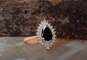 1.50 carat black diamond Sunburst ring 14k 18k rose gold