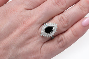 1.50 carat black ballerina ring 14k 18k white gold, platinum