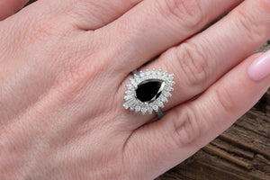 1.50 carat black ballerina ring 14k 18k white gold, platinum