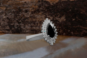 1.50 carat black ballerina ring 14k 18k white gold, platinum