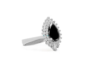 1.50 carat black ballerina ring 14k 18k white gold, platinum