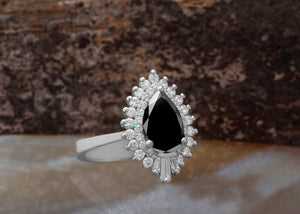 1.50 carat black ballerina ring 14k 18k white gold, platinum
