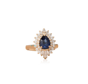 Sapphire vintage  engagement ring 14K yellow gold with baguette diamonds
