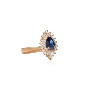 Sapphire vintage  engagement ring 14K yellow gold with baguette diamonds - SevenCarat