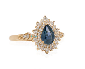 Vintage 1 carat blue green sapphire ring