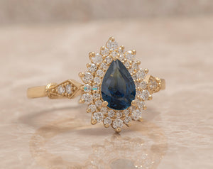 Michal vintage 1 carat blue green sapphire ring
