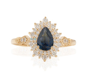 Vintage 1 carat blue green sapphire ring