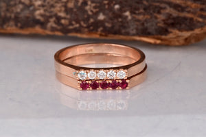 Ruby rose gold ring-Ruby Eternity Wedding Band-Ruby stackable ring-Half-Eternity Ring-Minimalist ring-FREE SHIPPING
