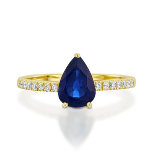 Sapphire Engagement Ring-Art deco Sapphire Engagement Ring -Gold Ring-Anniversary gift-Promised ring-anniversary gift,Art Deco Ring,Blue sapphire ring,Blue stone,diamond ring,engagement ring,Engagement Rings,Natural sapphire,pear sapphire ring,Pear shaped sapphire,Promise Ring,sapphire engagement,sevencarat,unique sapphire ring,vs,vvs,Yellow gold ring