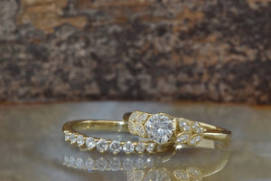 Diamond Leaf wedding set -Art deco wedding set yellow Gold Ring -Promise ring-Leaf rings set-Engagement set-1 carat diamond ring,Art deco wedding,Bridal set ring,diamond engagement,Diamond leaf ring,engagement ring,for her,gold ring,Halo engagement ring,Leaf engagement ring,Leaf rings set,promise ring,wedding sets
