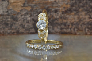 Diamond Leaf wedding set -Art deco wedding set yellow Gold Ring -Promise ring-Leaf rings set-Engagement set-1 carat diamond ring,Art deco wedding,Bridal set ring,diamond engagement,Diamond leaf ring,engagement ring,for her,gold ring,Halo engagement ring,Leaf engagement ring,Leaf rings set,promise ring,wedding sets