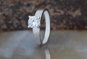 Solitaire ring 1 carat-Gold Solitaire Ring-Diamond Solitaire-Solid gold ring-Promise ring-Art deco ring-Custom Ring-Bridal ring-Round halo